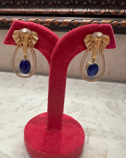Elephant hanging stone earrings