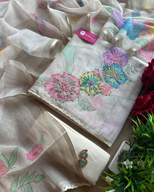 Neon garden Kota Banarasi ivory suit set