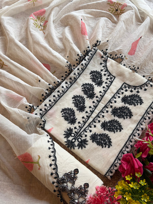 Blocks and pearl pastel Mul Chanderi suit set