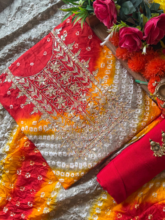 Ghadchola coloured lehria gotta work suit set