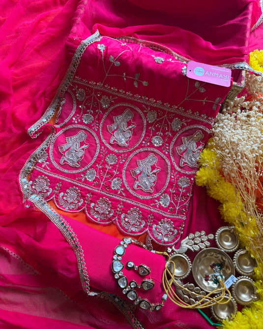 Semi crepe embroidered dulhan suit set