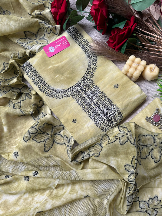 Shaded pure cotton jamdani suit with jute net patch