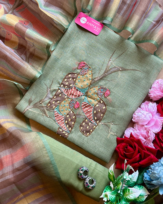 Parrot print highlighted shimmer linen suit set