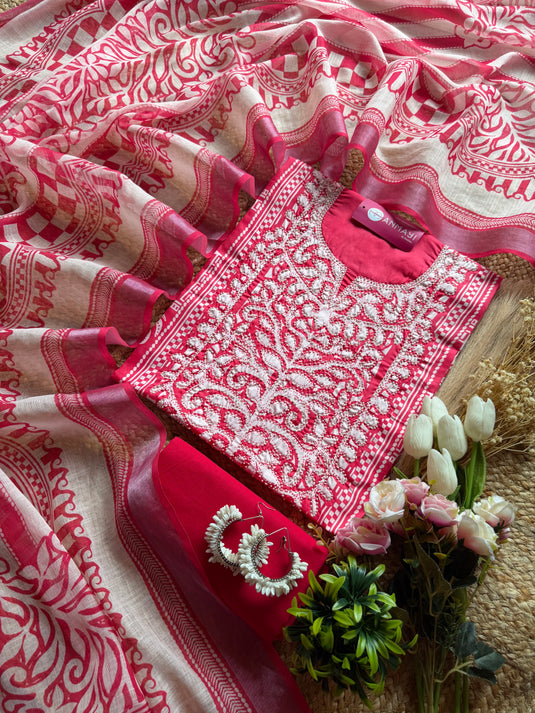 Jaam cotton abstract tiny pearl neck suit set