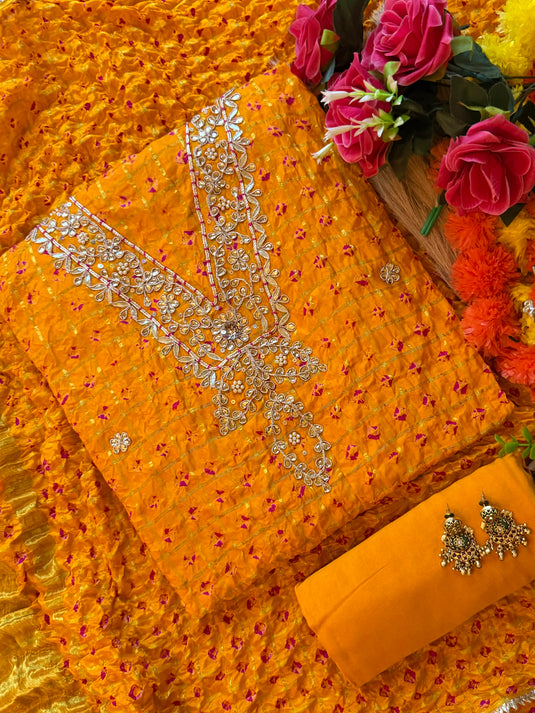 Ghadchola cotton silk Kundan neck suit set