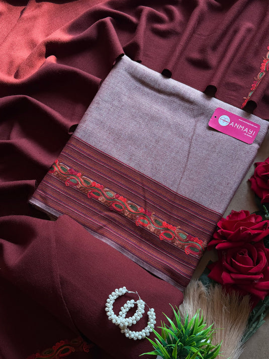 Kullu weaves merino wool coloured border suit set