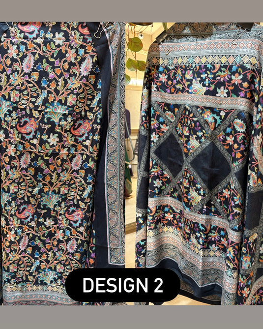 Soft Alpine Pashmina Suit set with Kashmiri work outline