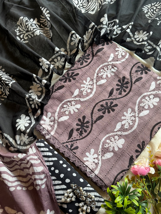 Contrast Hakooba block print cotton suits set
