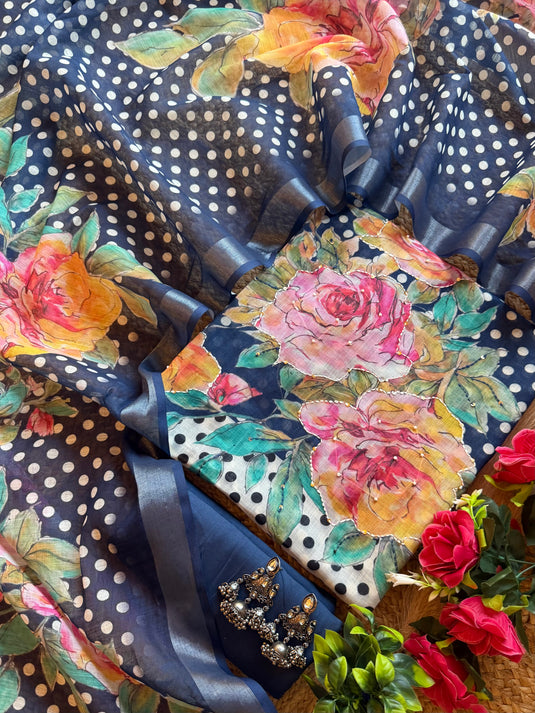 Digital flower polka dots suit set