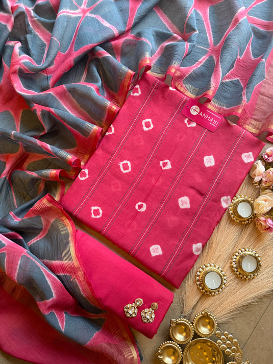 Pure Mul Bandhej Suit set with Shibori dupatta