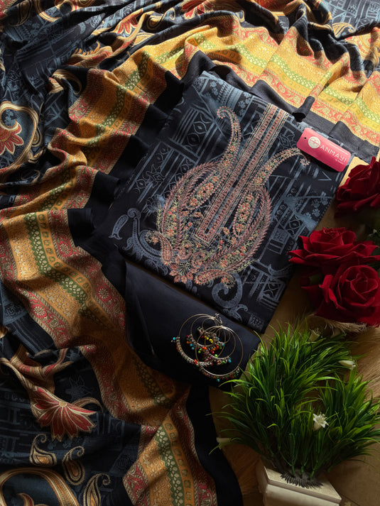 Fine pashmina printed Pakistani suits