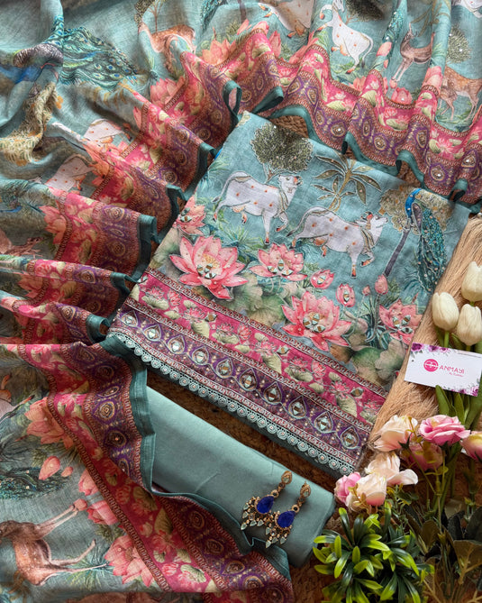 Pichwai print linen mirror highlights suit set