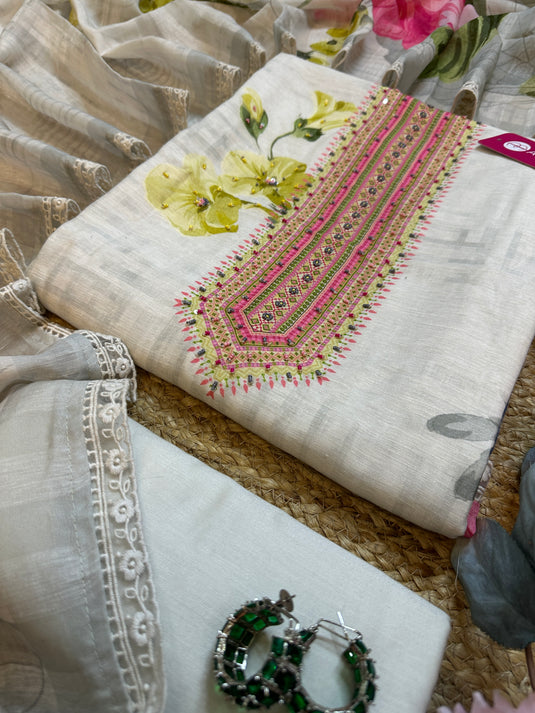 Ivory digital neon print pure Maheshwari silk suit