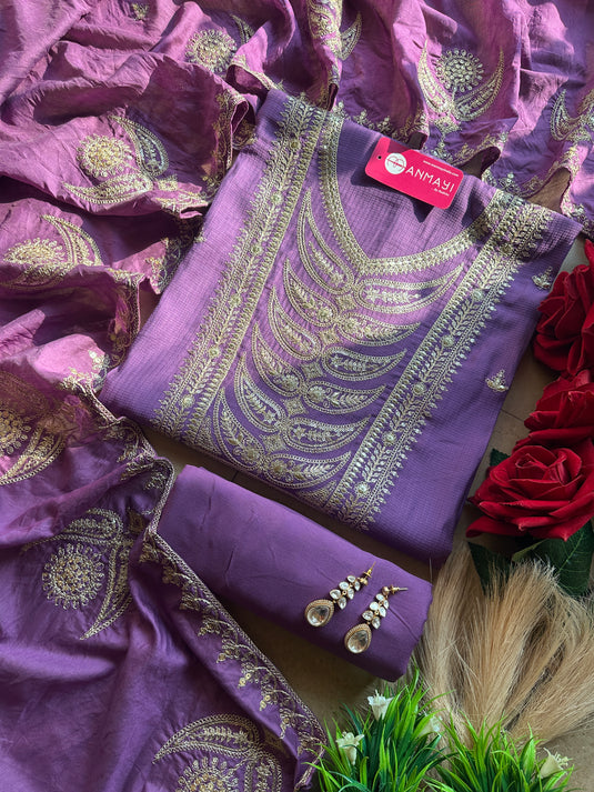 Cotton silk dori work yog neck suit set