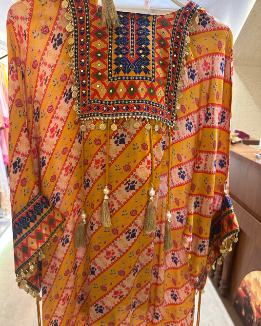 Article 7 yellow Persian print choga set