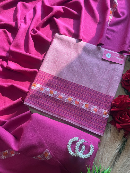 Kullu weaves merino wool coloured border suit set