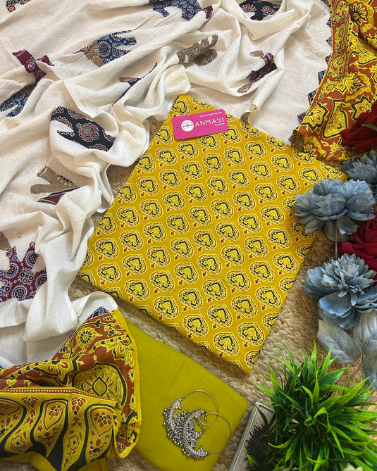 Pure Cottons Ajrakh with patched cotton dupatta