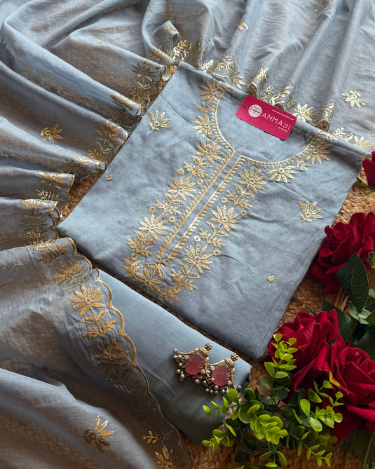 Pita work sunflower Mul Chanderi suit set
