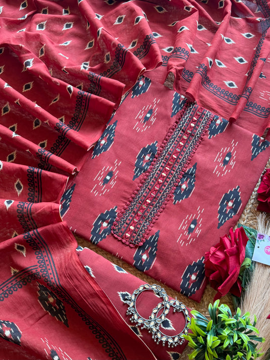 Combination Patola print Cambric cotton suit set