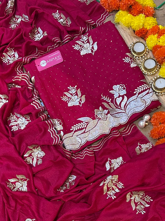 Soft Chanderi Silk suit set with mukaish and pita work