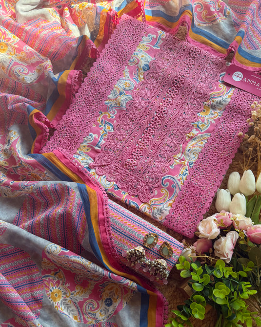 Pakistani crochet persian printed cotton suit set