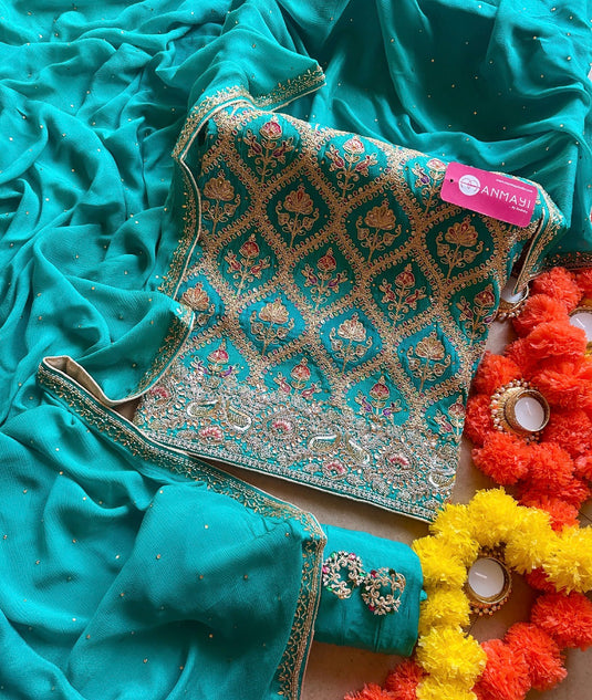 Pure chinnon arabic highlighted suit set