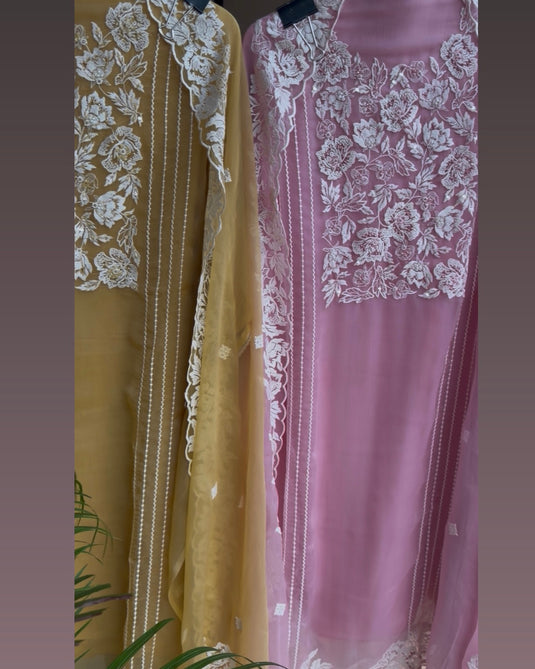 Crushed Georgette Parsi embroidered suit set