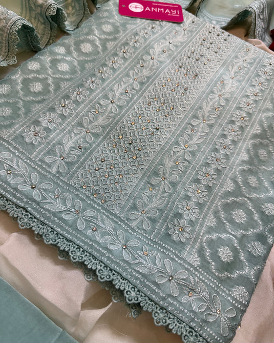 Georgette Jamdani Chikankari fusion suit set