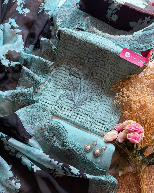 Pakistani Crochet front pure Georgette suit set