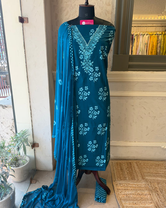 Flower bunch printed Cambric cotton suit set