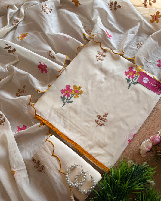 Pure cotton cross stitch embroidered suit set