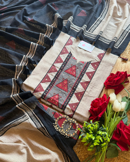 Printed abstract combination cotton suit set