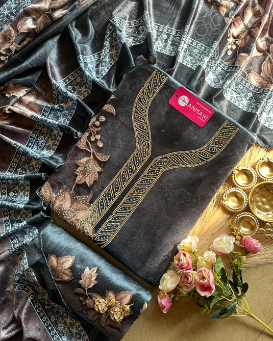 Printed velvets with jewelled Swarovski suit set