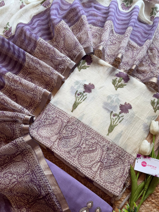 Block flower print pure Maheshwari suit set