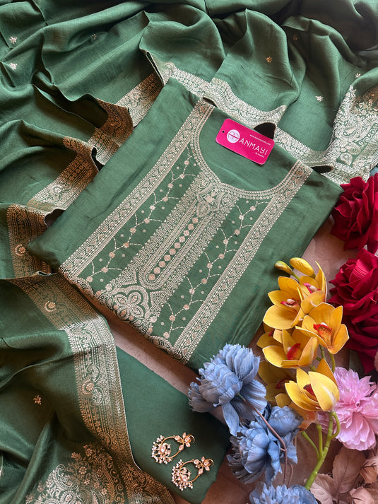 Dolla silk jacquard work Anarkali neck suit set