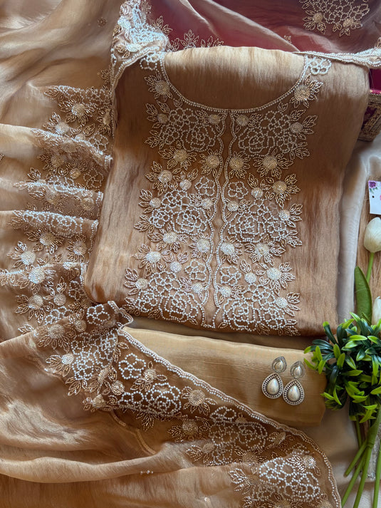 Tissue metallic embedded stone work suit set