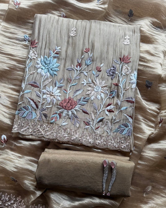 Crushed tissue Parsi work suit set