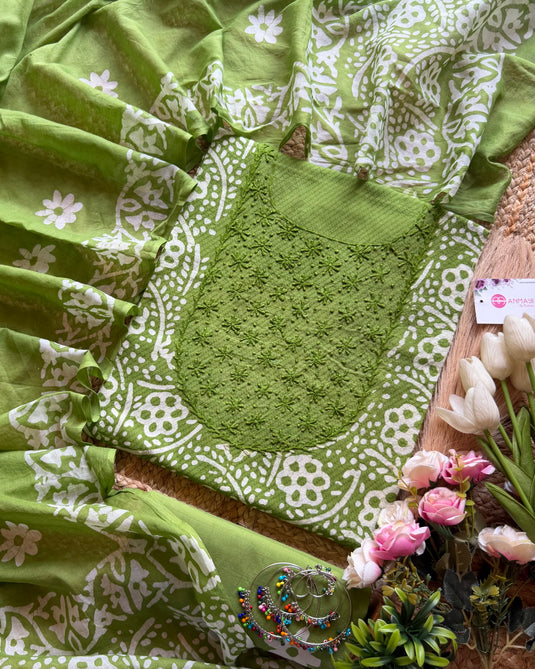 Knot work yog neck batik print cotton suit set