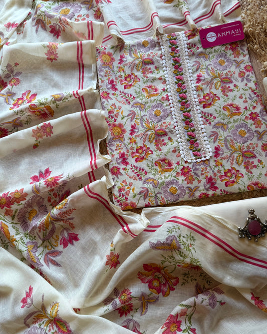 Phulwari Cambric cotton suit with flower Patti