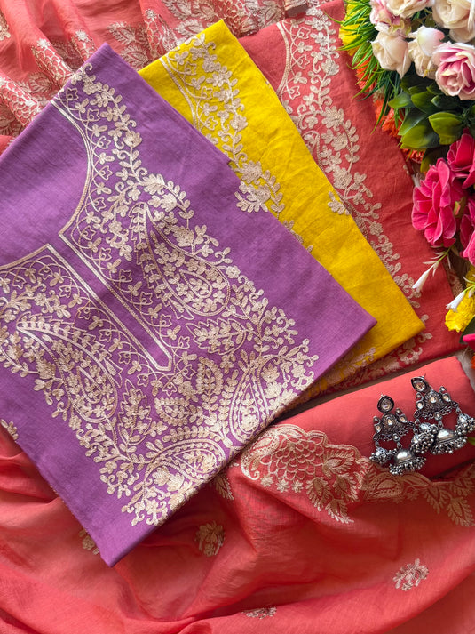 Soft gold Dori Mul Chanderi suit set