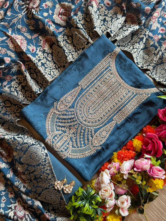 Self dolla silk Dori work suit set with Banarasi weave dupatta