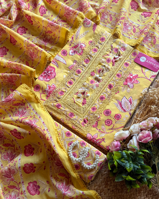 Shell neck printed pure cotton suit set