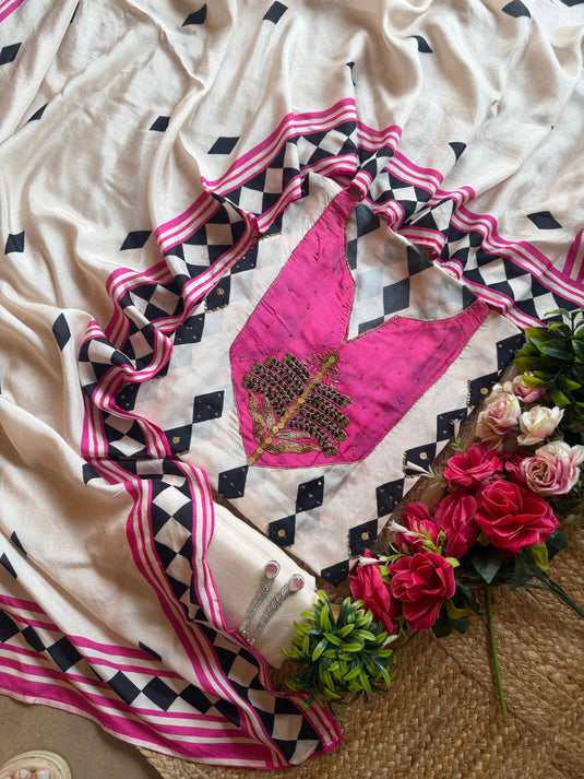 Pink noir abstract upada silk suit set