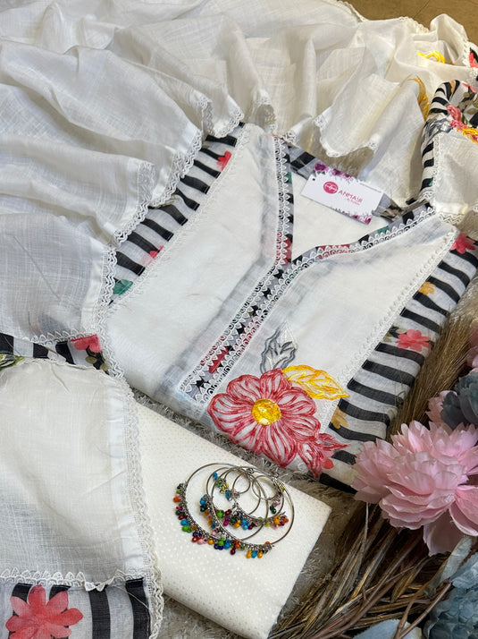 Linen embroidered cotton suit set