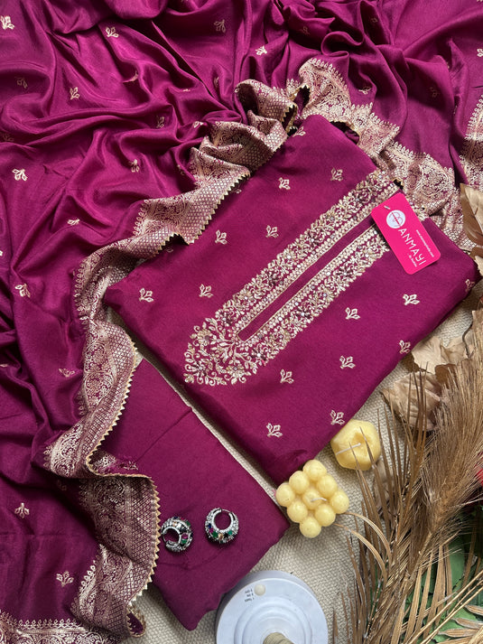 Leaf work dolla silk Banarasi suits