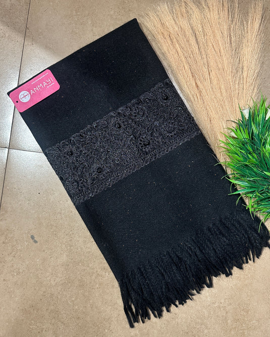 Organza embroidered patch woollen stoles