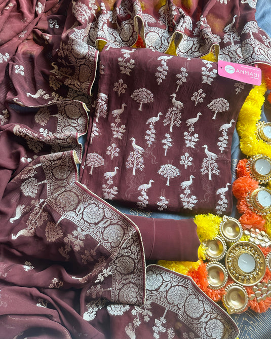 Khaddi Georgette suit set with crepe bottoms