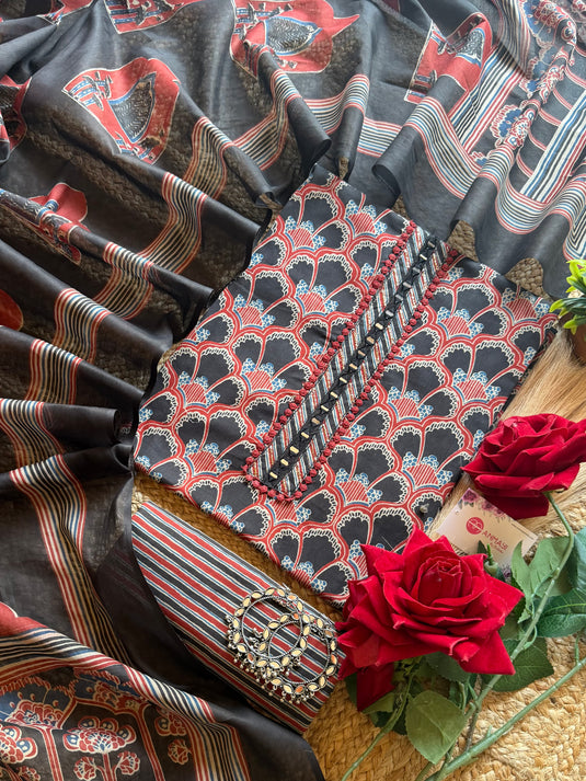 Temple flower print Cambric cotton suit set
