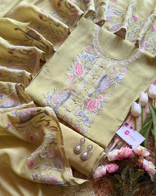 Mul Chanderi French needles suit set