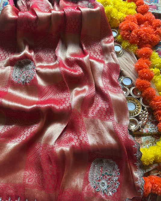Kanjivaram gold embroidered saree with green blouse